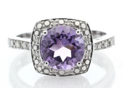 9ct White Gold Amethyst Diamond Ring 0.08 Carats