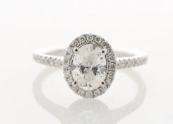 18ct White Gold Single Stone With Halo Setting Ring (1.01) 1.28 Carats