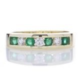 9ct Yellow Gold Channel Set Semi Eternity Diamond And Emerald Ring 0.25 Carats