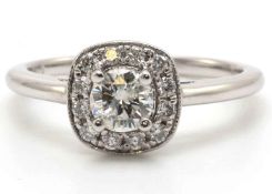 18ct White Gold Single Stone Diamond Ring With Halo Setting (0.45) 0.69 Carats