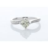 18ct White Gold Single Stone with Diamond set Shoulders Ring (0.57) 0.72 Carats
