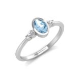 9ct White Gold Diamond And Oval Shape Blue Topaz Ring 0.01 Carats