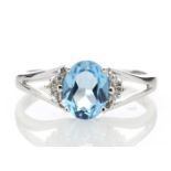 9ct White Gold Diamond And Blue Topaz Ring 0.02 Carats