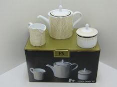 Portmeirion Studio, 3 Piece Tea Set With Teapot Milk Jug & Sugar Bowl with Lid