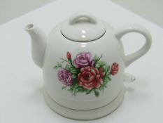 Country Rose Ceramic Kettle. White. Cordless. Tea Pot design. VJ905