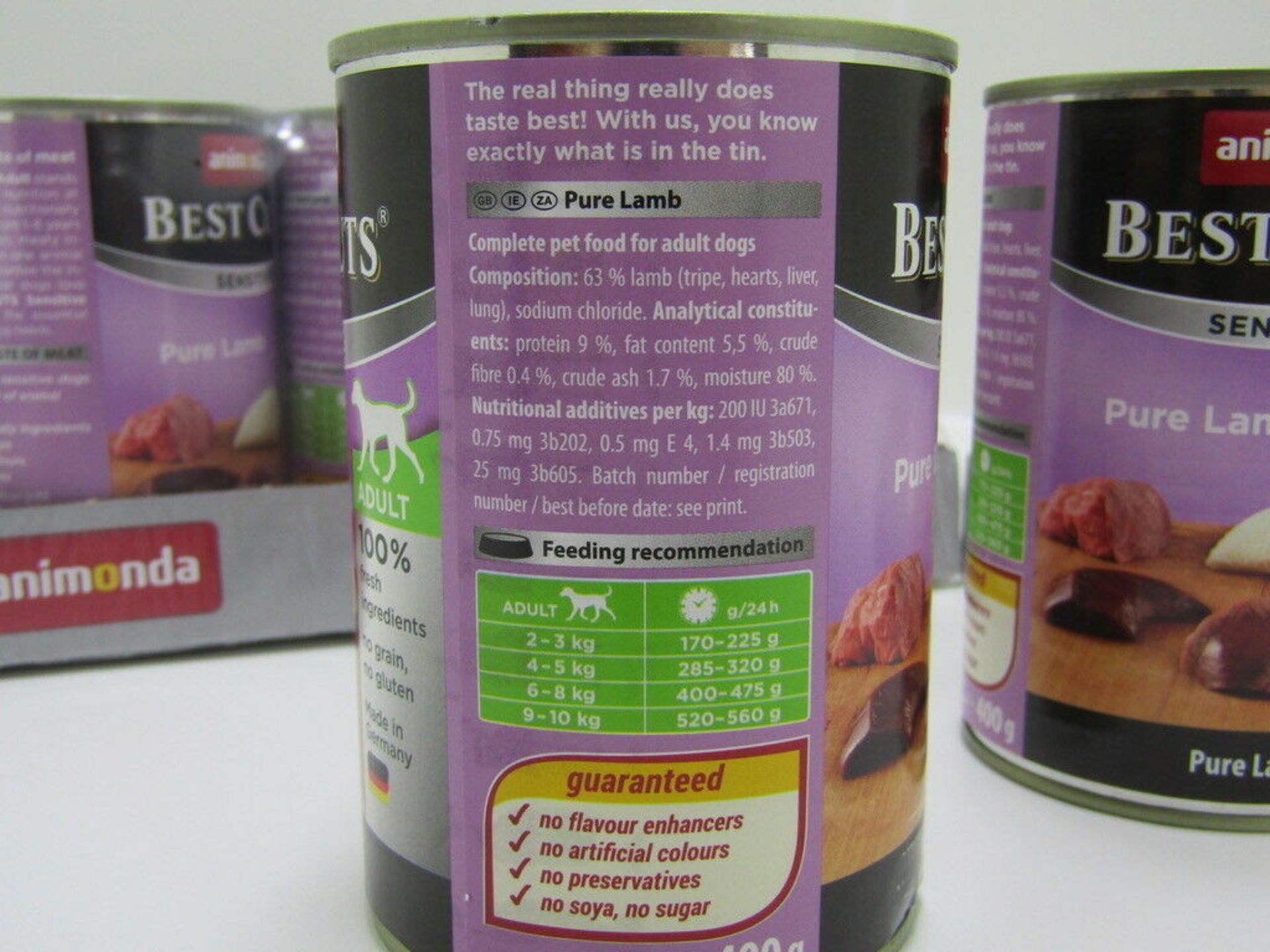 24 x Dog Food. Adult Sensitive. Animonda Best cuts pure lamb. Bulk Buy, 400g each - Image 3 of 4