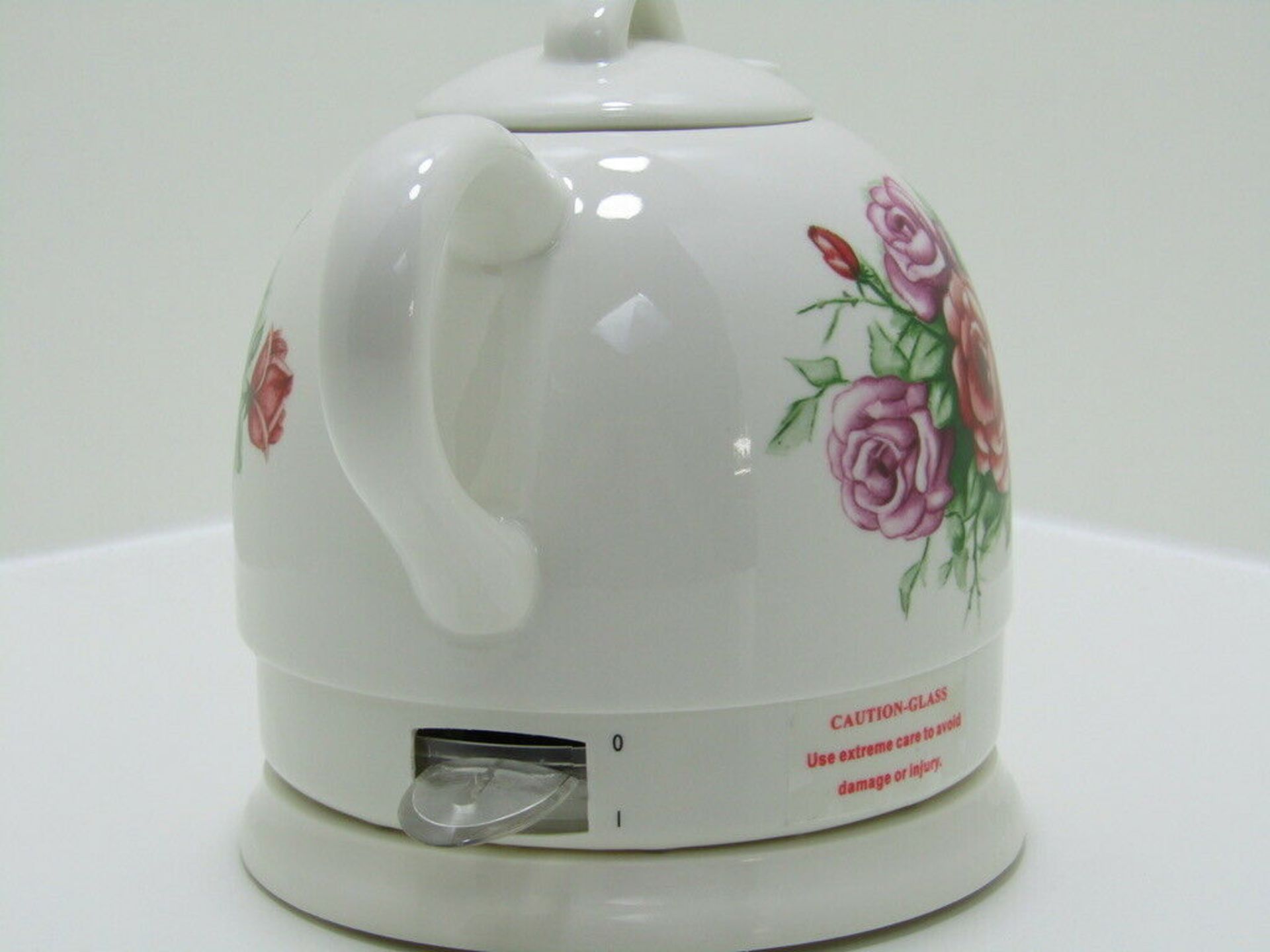 Country Rose Ceramic Kettle. White. Cordless. Tea Pot design. VJ905 - Image 3 of 4