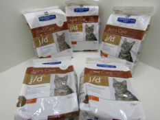 5 x Hills Prescription Diet J/D Joint Care Cat Food. Dry with Chicken 2kg each