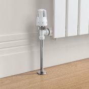 (FF1003) 15mm Standard Connection Thermostatic Angled Gloss White Radiator Valves Solid brass ...
