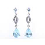 9ct White Gold Diamond And Blue Topaz Earring 0.02 Carats