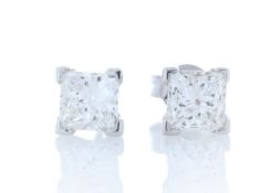 18ct White Gold Single Stone Princess Cut Diamond Earring 2.01 Carats