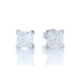 18ct White Gold Single Stone Princess Cut Diamond Earring 2.01 Carats