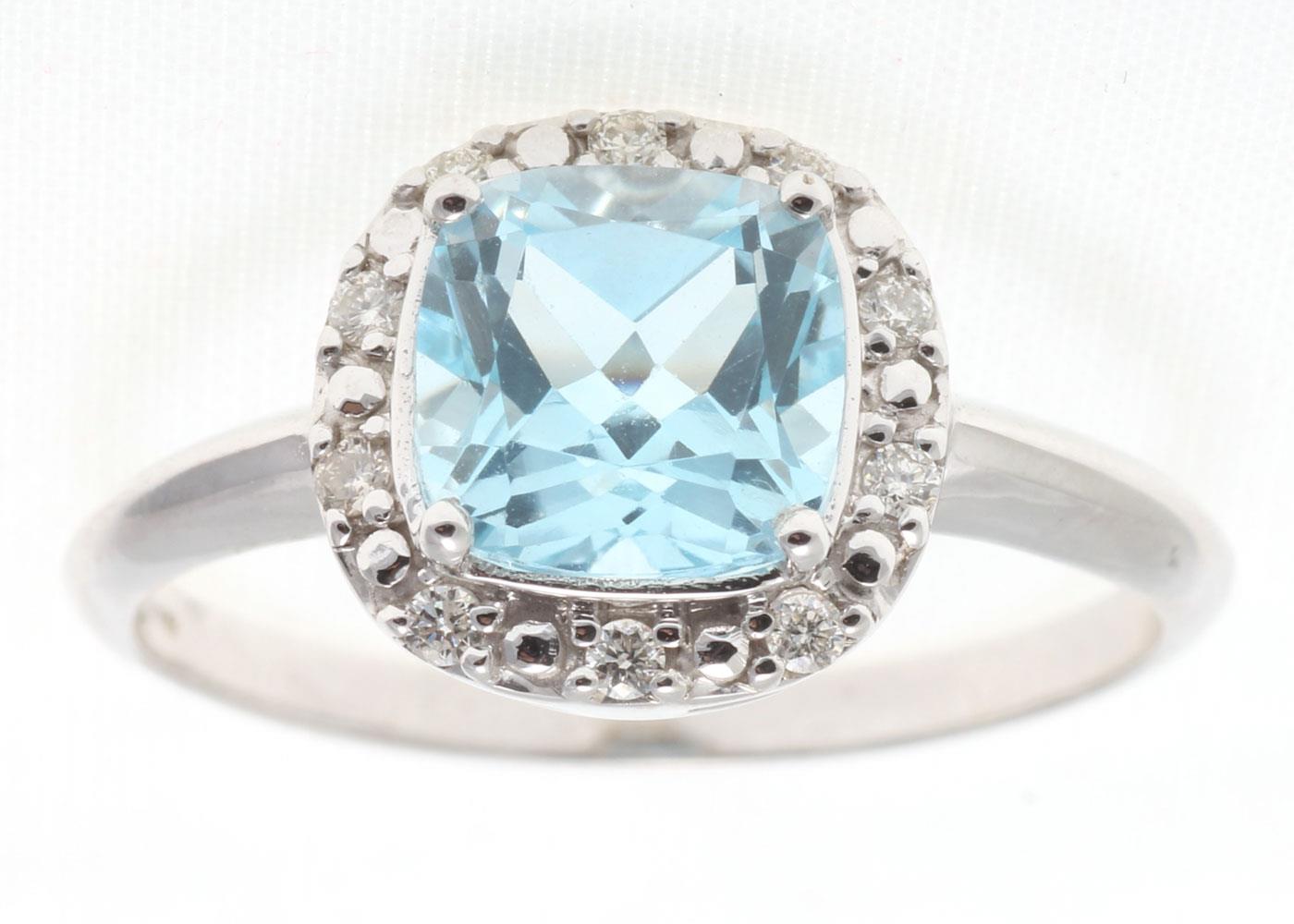 9ct White Gold Diamond And Blue Topaz Ring 0.10 Carats - Image 6 of 9