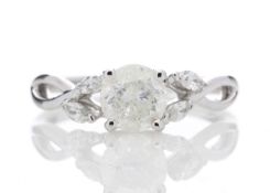 18ct White Gold Single Stone Diamond Ring With Leaf Shoulders (0.91) 1.07 Carats