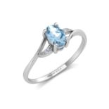 9ct White Gold Diamond And Blue Topaz Ring 0.01 Carats