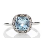 9ct White Gold Diamond And Blue Topaz Ring 0.10 Carats