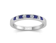 9ct White Gold Channel Set Semi Eternity Diamond & Sapphire Ring 0.12 Carats
