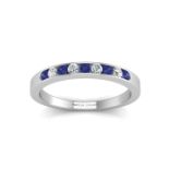 9ct White Gold Channel Set Semi Eternity Diamond & Sapphire Ring 0.12 Carats