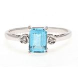 9ct White Gold Blue Topaz Diamond Ring 0.02 Carats