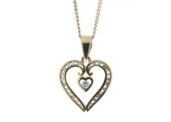 9ct Yellow Gold Heart Shaped Pendant Set With Diamonds 0.16 Carats