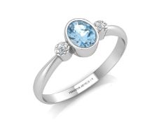 9ct White Gold Shoulder Set Diamond And Blue Topaz Ring 0.01 Carats