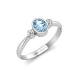 9ct White Gold Shoulder Set Diamond And Blue Topaz Ring 0.01 Carats