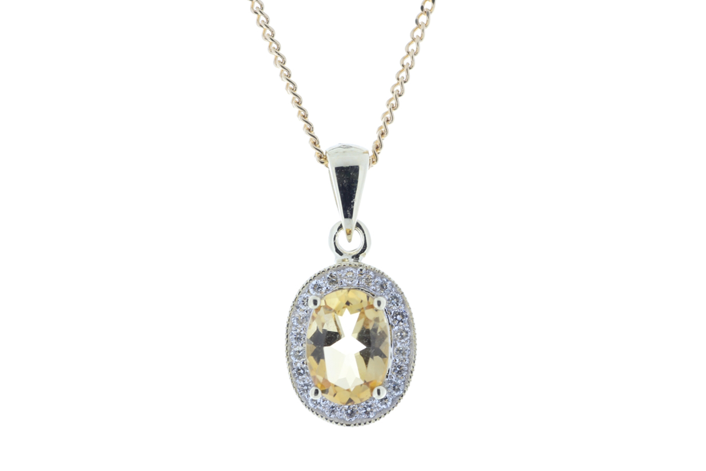 9ct Yellow Gold Diamond And Citrine Pendant 0.11 Carats