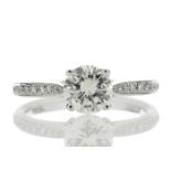 18ct White Gold Single Stone Diamond Ring With Stone Set Shoulders (1.02) 1.15 Carats