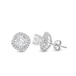 18ct White Gold Single Stone With Halo Setting Earring 1.50 Carats