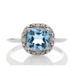 9ct White Gold Blue Topaz Diamond Ring 0.07 Carats