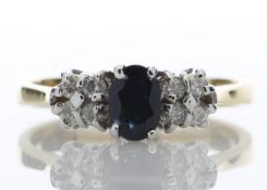 18ct Nine Stone Boat Shape Cluster Claw Set Diamond Saphire Ring 0.50 Carats