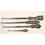 Antique 4 x Button Hooks Sterling Silver Handles All Birmingham