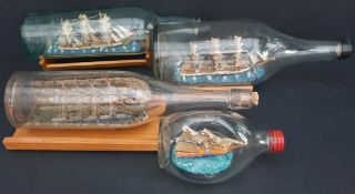 Antique Vintage 4 Ship in a Bottle Displays