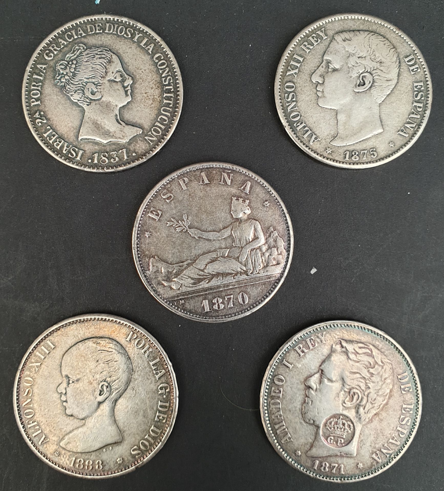 Collectable Spanish Coins 5 x Assorted c1800's Coins - Image 2 of 2