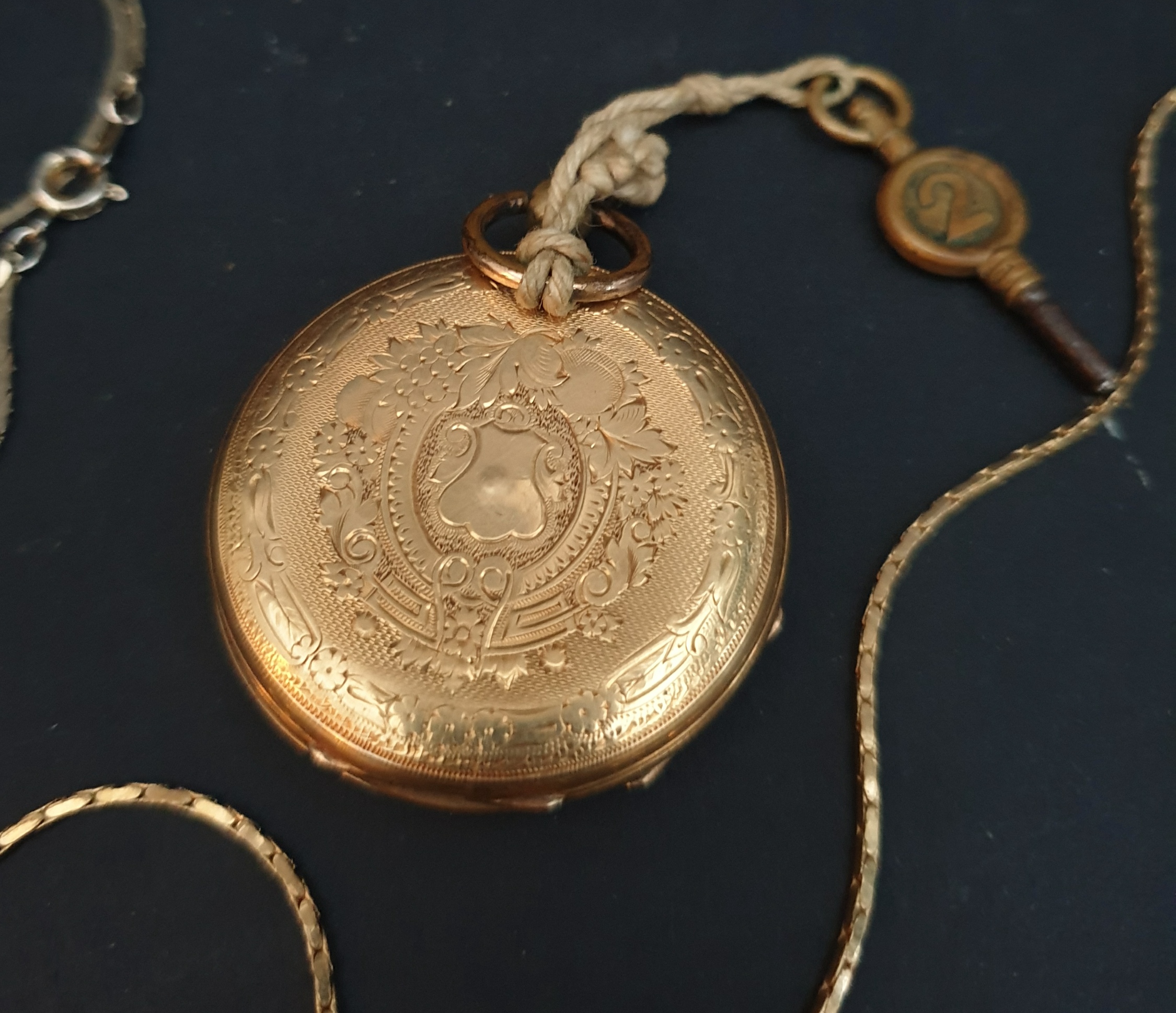 Antique Gold Coloured Metal Pocket Watch & Two Chains - Image 2 of 4