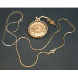 Antique Gold Coloured Metal Pocket Watch & Two Chains