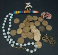 Vintage Glass Beads Crystal Bear Military Ribbons & Coins