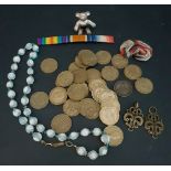 Vintage Glass Beads Crystal Bear Military Ribbons & Coins