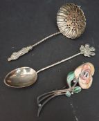 Art Noveau Enamelled Brroch & Sterling Silver Spoons