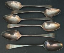 Antique Set 6 Old English Pattern Tea Spoons Peter & Ann Bateman 1799 - Solid Silver Spoons