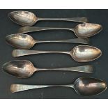 Antique Set 6 Old English Pattern Tea Spoons Peter & Ann Bateman 1799 - Solid Silver Spoons