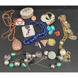 Parcel of Assorted Costume Jewellery Enamelled Box & Badges