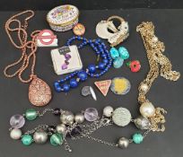 Parcel of Assorted Costume Jewellery Enamelled Box & Badges
