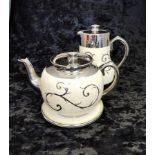 Silver Luster 1505F hand-painted teapot with lid circa 1950's Art Deco