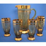 Vintage Retro Pitcher Jug Set Gold Gilt 50s 60s Drinking Glasses Lemonade Cordial Set