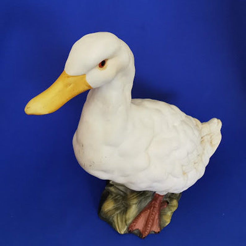 Large Porcelain Bisque China Duck Sitting on Reeds - Image 4 of 5