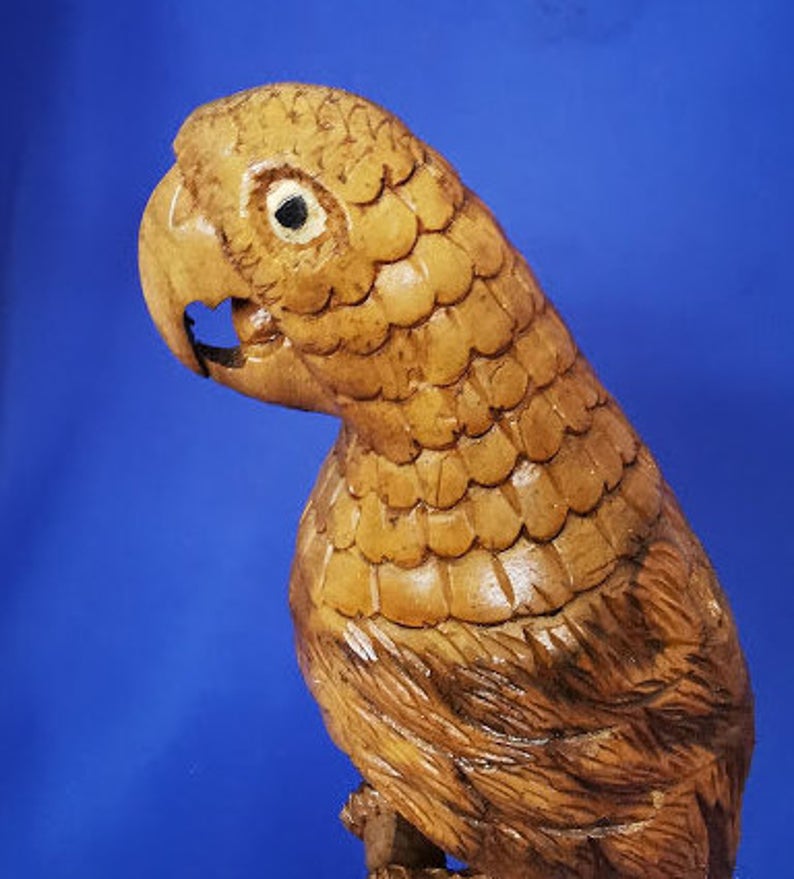 Hand Carved Large Wooden Parrot on Perch - Image 3 of 5