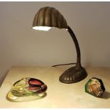 Vintage Brass Goose neck Desk Table Lamp With Brass Clam Shell Shade