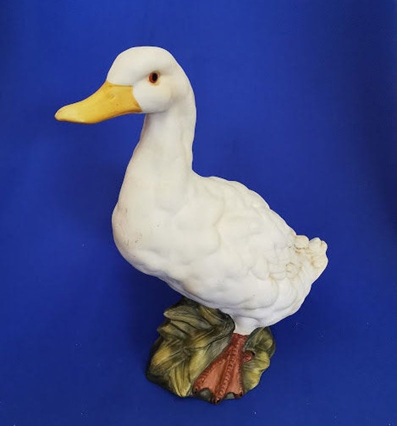 Large Porcelain Bisque China Duck Sitting on Reeds