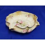 Vintage Scalloped bowl with pink floral pattern Silesia mark used by Kuno Steinmann 1932-1938.